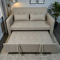 Sofá cama SFB-6096 beige en vista frontal con la base extendida parcialmente (cama en proceso de apertura).