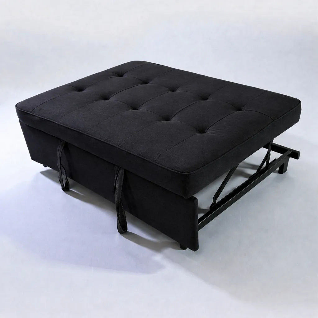 Sofá cama SFB-6097 negro en vista superior (desde arriba), modo cama extendido con brazos laterales; área aprox. 118 x 178 cm.