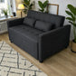 Sofá cama SFB-6097 negro de Ambienta Home Decor en modo sofá, vista 3/4 lateral, diseño de dos plazas con brazos rectos e incluye 2 cojines.