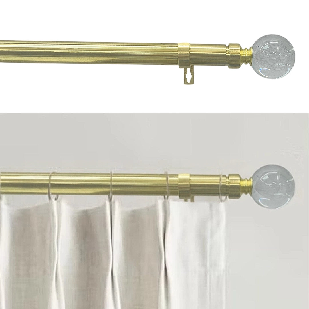 Galería para Cortina Extensible Dorada o Plata con Terminal de Cristal – Mediana (122 a 218 cm) – Incluye Soportes