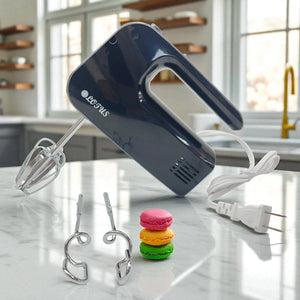 Batidora de mano Lotus LT-568 negra con ganchos para masa y batidores de acero inoxidable, 5 velocidades, 100W.