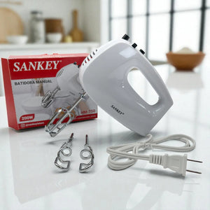 Batidora manual Sankey HM-750 blanca 200W con caja de fondo y accesorios completos incluidos