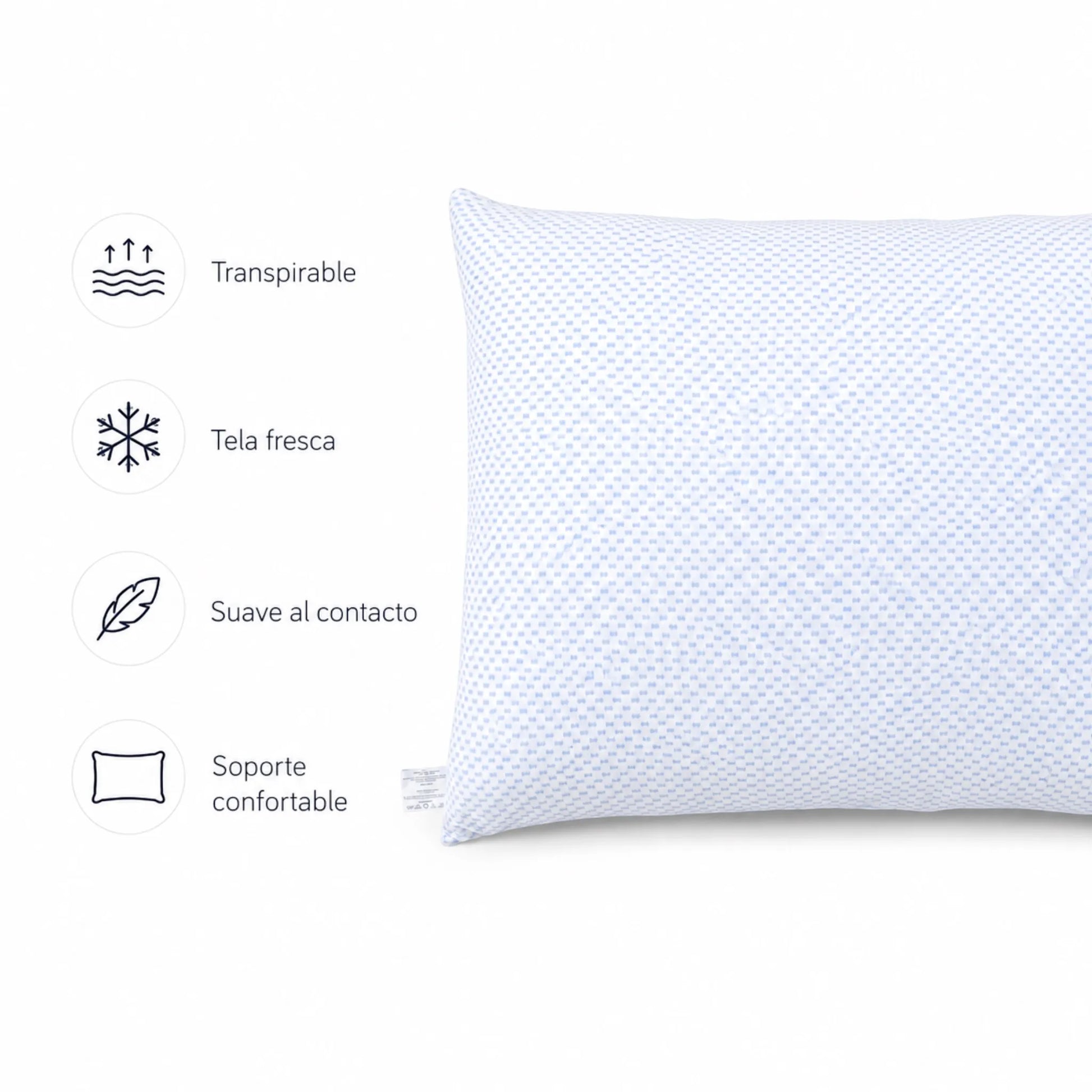 Almohada refrescante Pacific Home con beneficios de tela transpirable, fresca, suave al contacto y soporte confortable.