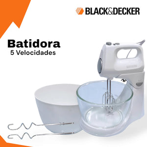 Batidora Black+Decker MX9125 blanca con 5 velocidades, doble tazón de vidrio y plástico, accesorios incluidos