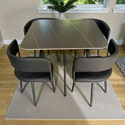 Comedor 4 personas modelo 41388 negro tipo mármol con mesa 90x90 y sillas tapizadas vista frontal