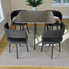 Comedor 4 Personas 90x90 con Mesa Tipo Mármol y 4 Sillas Tapizadas Negro y Gris - Negro