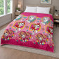 Frazada piel de borrego infantil Paw Patrol color rosa, tamaño 230x190 cm y 1500 g, extendida en cama; diseño con cachorros tipo Skye, Marshall y Everest en escudos y patrones infantiles.