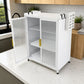 Gabinete organizador de cocina para platos KC-801 Ambienta color blanco, con puertas translúcidas abiertas, repisas interiores y accesorios laterales sobre encimera moderna.