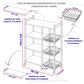 Guía de medidas del organizador de cocina metálico Ambienta Home Decor modelo LHC-HSR06 con dimensiones generales, repisas y canastas metálicas.