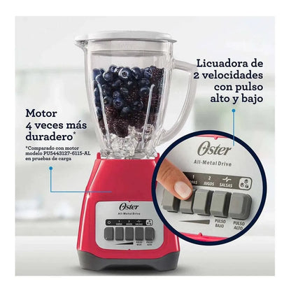 Licuadora Oster® 800W, 2 velocidades + pulso, vaso de vidrio Boroclass BLSTKAGWPB