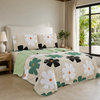 Set de Cubrecama Reversible 3/4 Piezas con Sábana Ajustable y Fundas – 8 Diseños B - Flores Retro Verde Negro