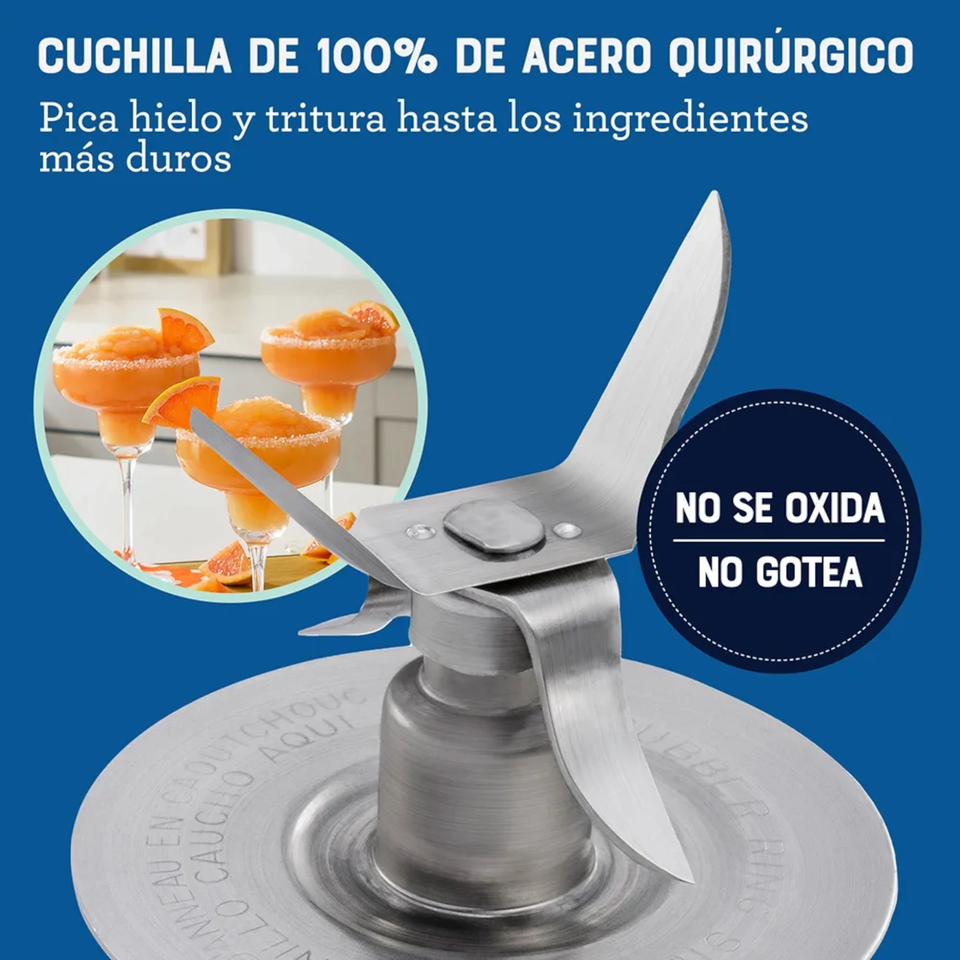 Cuchilla de acero quirúrgico de la licuadora Oster BLST4655, diseñada para picar hielo y triturar ingredientes duros.