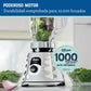 Licuadora Oster BLST4655 cromada con motor de 1000 watts, vaso de vidrio con verduras y mensaje de durabilidad para 10,000 licuados.