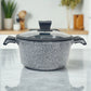 Cacerola mediana NSFE Granite Professional gris con tapa de vidrio, vista frontal