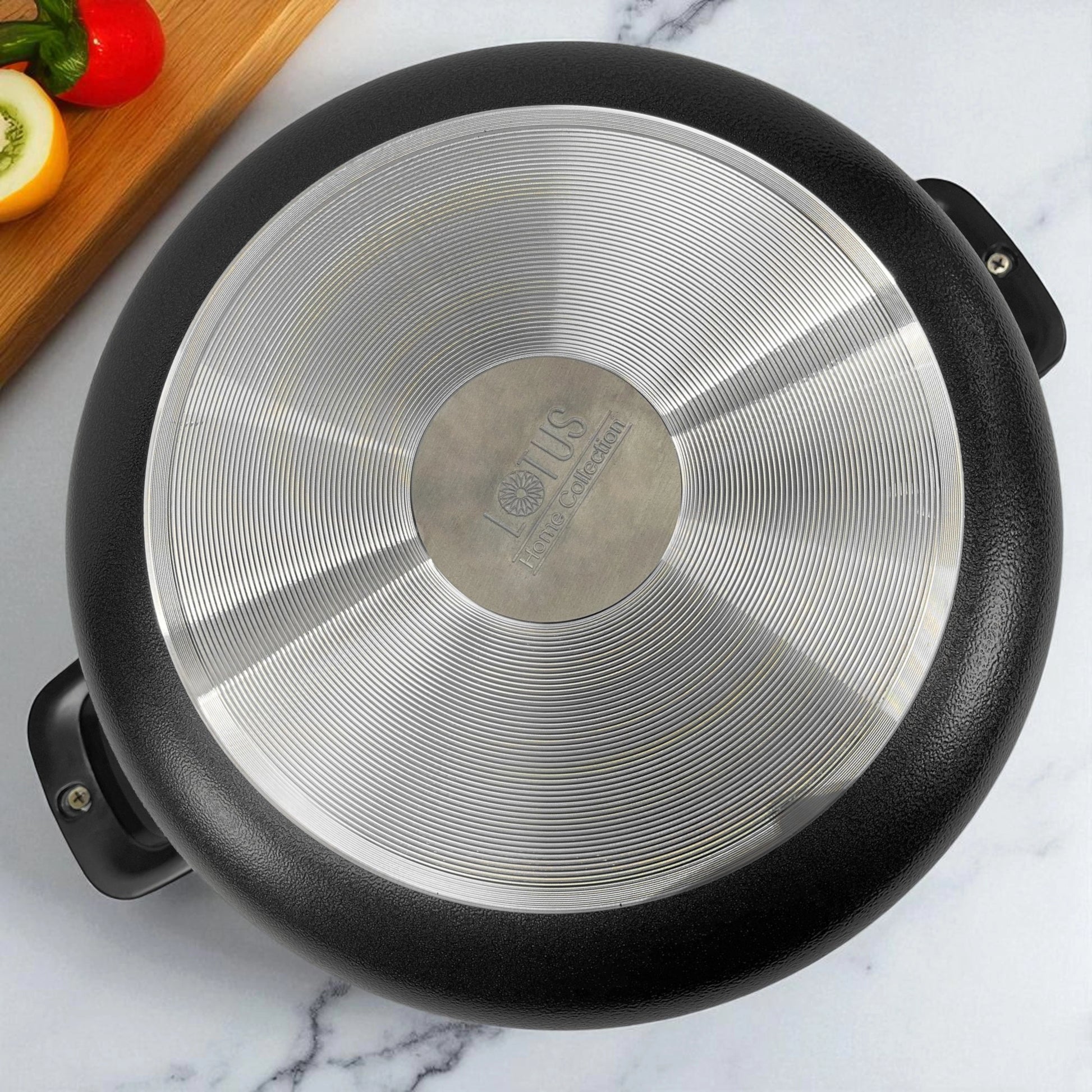 Base de olla antiadherente Lotus Home Collection de 30 cm con diseño espiral en acero inoxidable