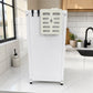 Vista lateral del organizador de cocina KC-801 Ambienta color blanco, con porta cuchillos, ganchos removibles y estructura elevada sobre patas negras.