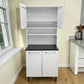 Organizador de cocina 2x1 Bertolini blanco con puertas abiertas, vista frontal en ambiente, mostrando repisas superiores e inferiores.