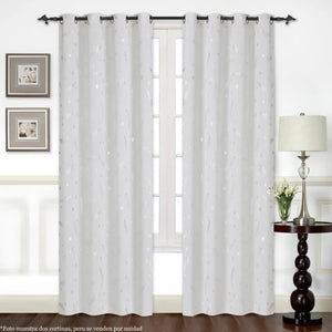 Juego de dos cortinas Pasión Guajira Elfo Collection en color blanco con diseño de copo de nieve, medidas 137x223 cm, decoración navideña para sala.