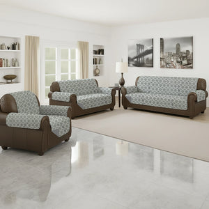 Fundas reversibles Scarlett Classics Elite gris para sala; sillón izquierda, loveseat centro, sofá derecha; microfibra, patrón geométrico, medidas 165x180, 224x180 y 279x180 cm