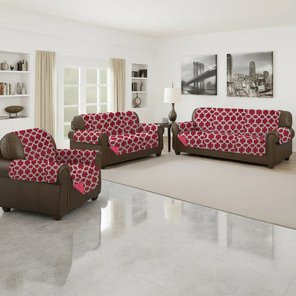 Set de fundas Scarlett Classics Elite rojo, 3 piezas reversibles; sillón, loveseat y sofá; 100% microfibra con patrón geométrico; tamaños 165x180, 224x180 y 279x180 cm