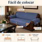 Guía visual para colocar el protector Metz sobre el respaldo, el asiento y los brazos del sofá.
