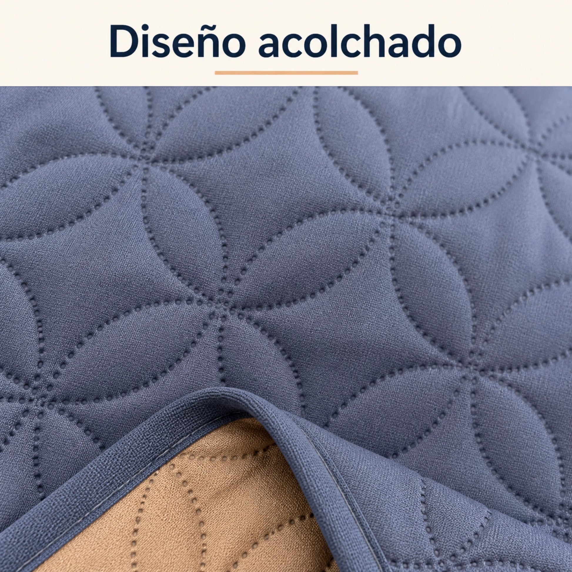 Detalle del diseño acolchado, las costuras, el relieve y el ribete del protector Scarlett Classics Metz.
