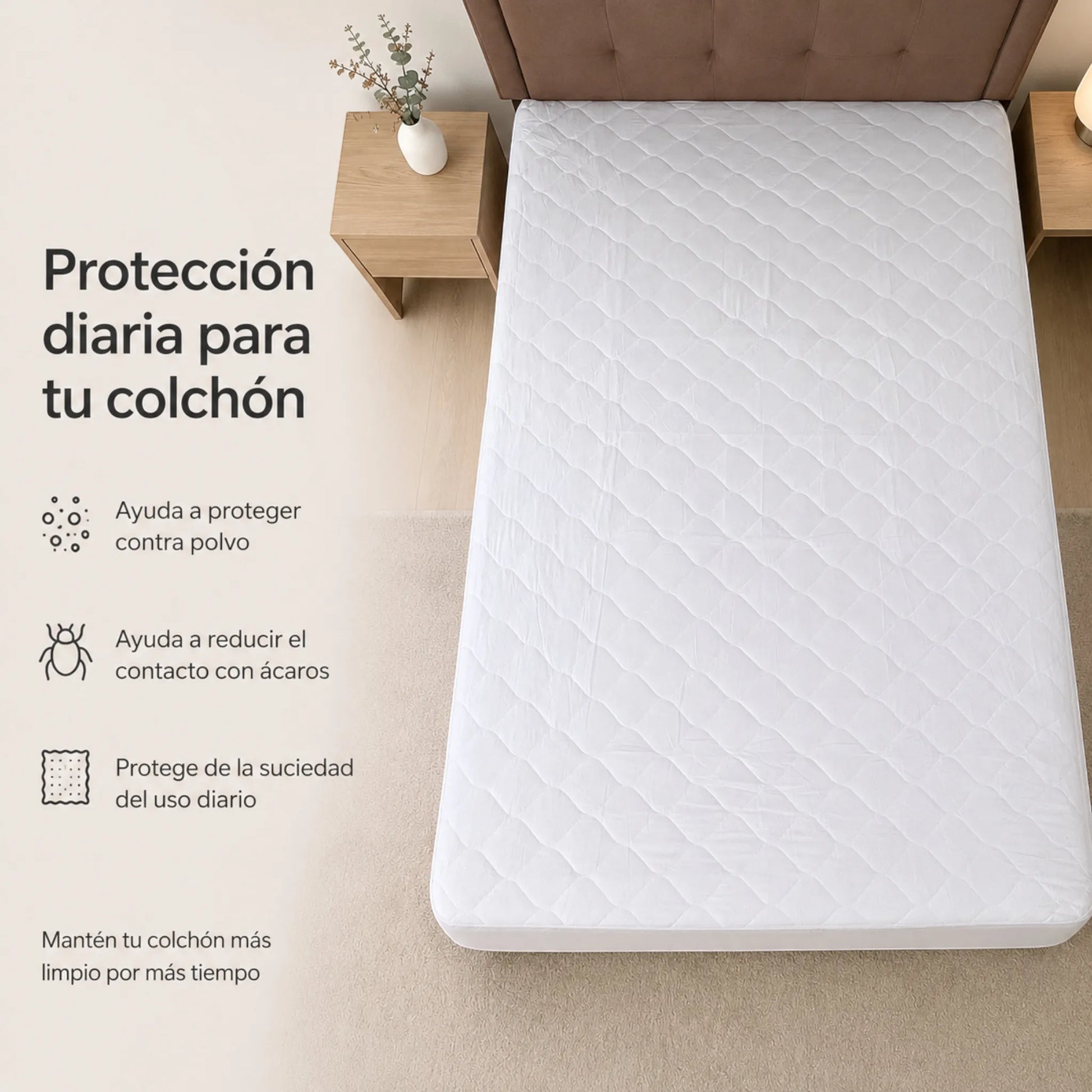 Protector de colchón acolchado Scarlett Classics que ayuda a proteger el colchón del polvo, suciedad y contacto con ácaros.