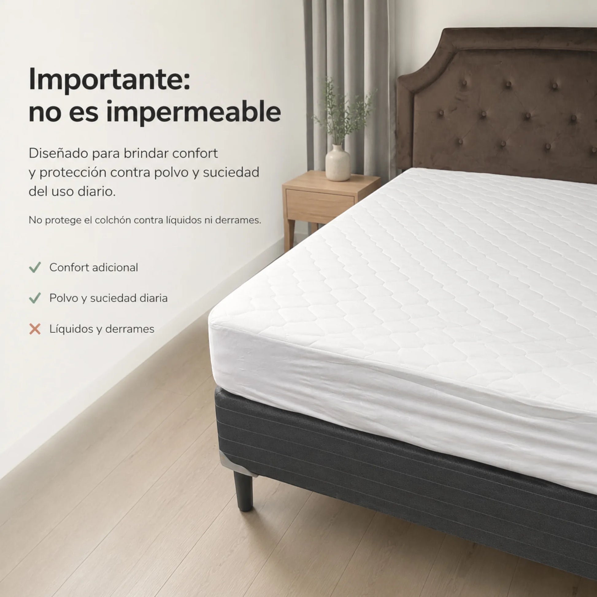 Protector de colchón acolchado blanco Scarlett Classics no impermeable, diseñado para confort y protección contra polvo y suciedad diaria.