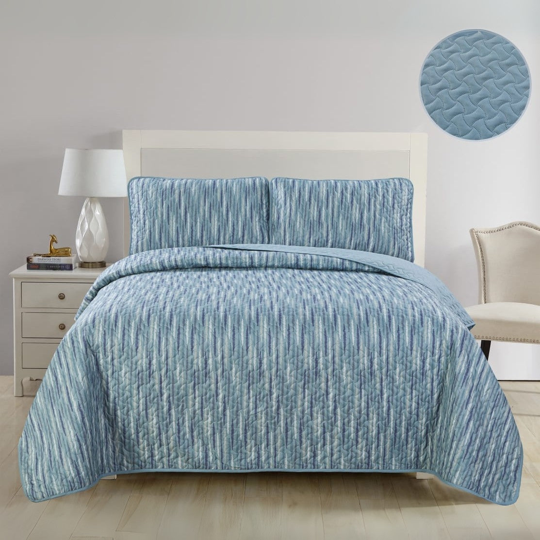 Set Cubrecama Terko Oslo azul con diseño de líneas modernas, disponible en medidas Full y King