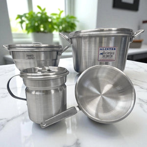 Set de Cocina de Aluminio Ollas, Sartén y Lechero (5 Piezas Profesionales) | Alinter Eco