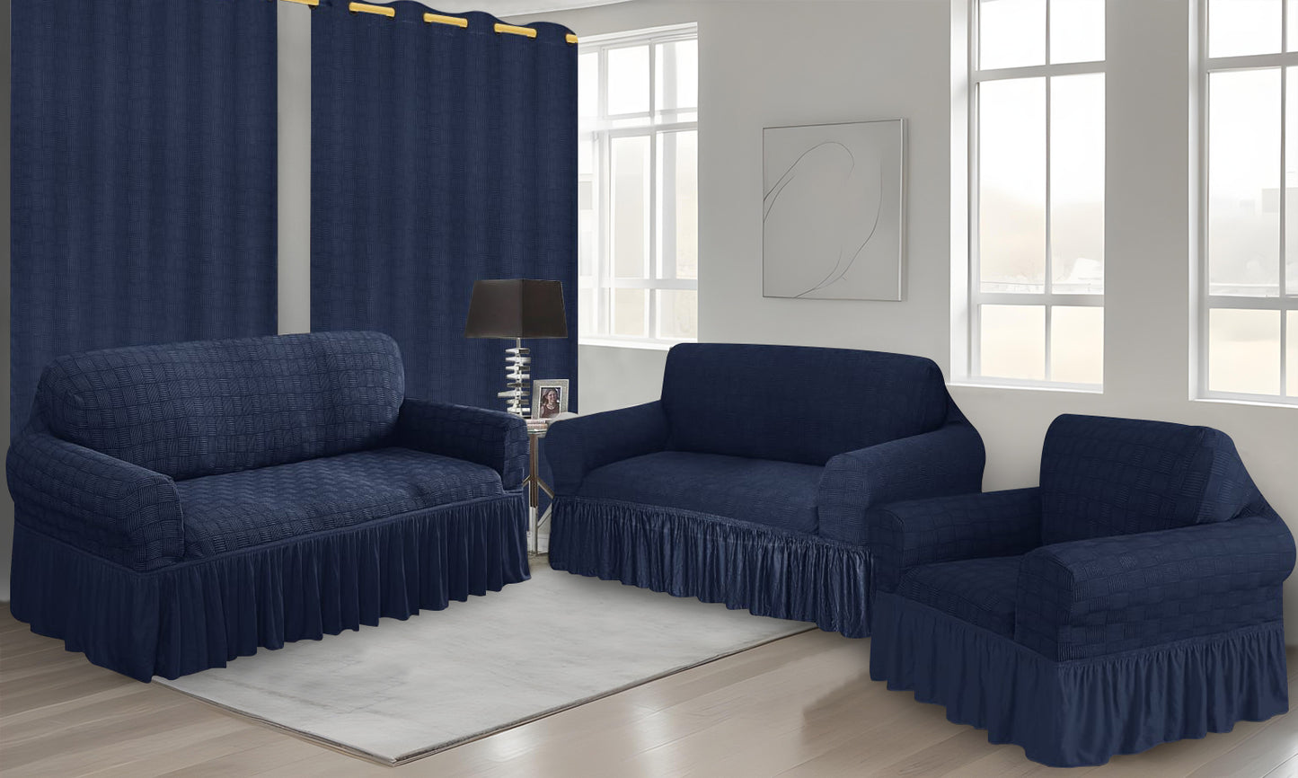 Set Forro de Muebles 3+2+1 Navy con cortinas | Ambienta Home Decor
