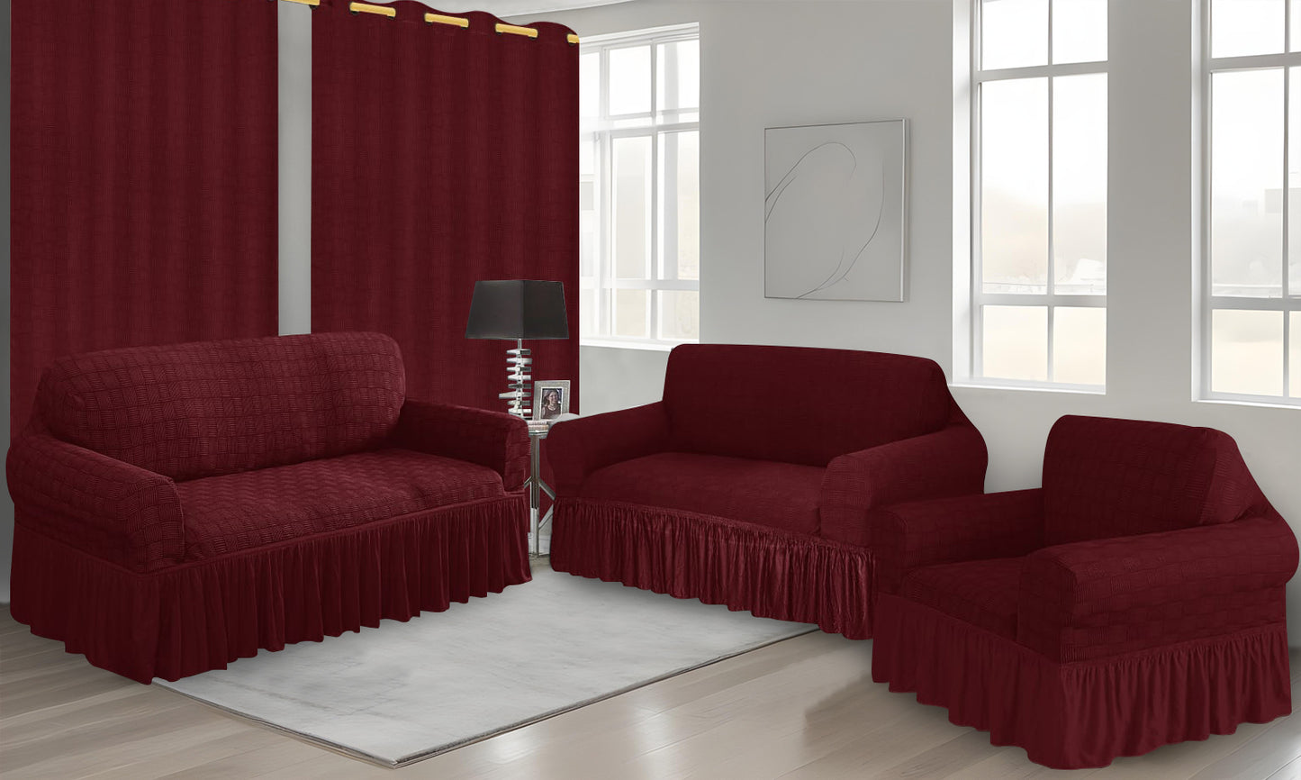 Set Forro de Muebles 3+2+1 Vino con cortinas | Ambienta Home Decor
