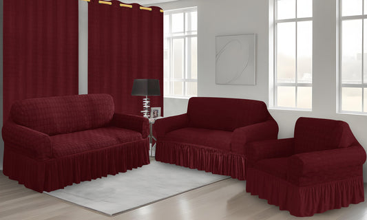 Set Forro de Muebles 3+2+1 Vino con cortinas | Ambienta Home Decor
