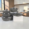 Set de Ollas ROCA 10 Piezas Antiadherente Granito con Tapas de Vidrio - Gris Granito