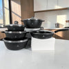 Set de Ollas ROCA 10 Piezas Antiadherente Granito con Tapas de Vidrio - Negro Granito