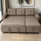 Sofá cama 2 en 1 Ambienta Home Decor color taupe completamente extendido en modo cama, con superficie amplia, chaise derecha y respaldos acolchados.