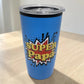 Vaso térmico azul de 16 oz con tapa transparente y diseño “Super Papá” para regalo del Día del Padre.