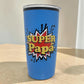 Vaso térmico azul de 16 oz para Día del Padre con diseño “Super Papá” estilo cómic.