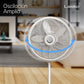 Ventilador Lasko 1820 blanco de 18 pulgadas con oscilación amplia, rejilla frontal circular y aspas grandes.