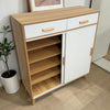 Zapatera de Madera 2 Puertas y 2 Gavetas 20 Pares 90x34x90 cm – Haus Furniture - Blanco/Café